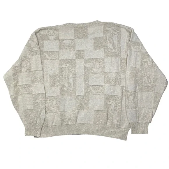 Vintage 3D Knit Men's Sweater Golf Theme Cream XL Made in USA by Carmel Grandpa - Picture 2 of 10